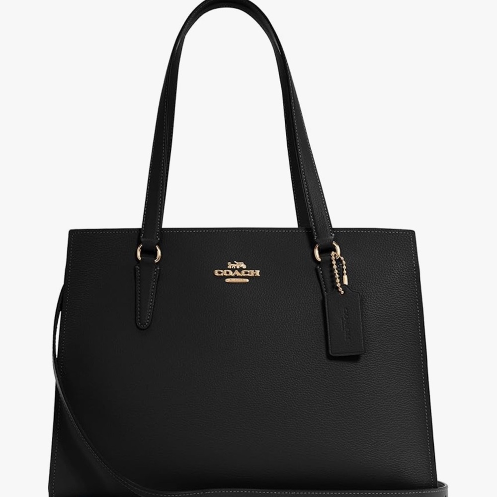 Tatum Carryall Coach Black Tote with Gold Accents and Adjustable Straps